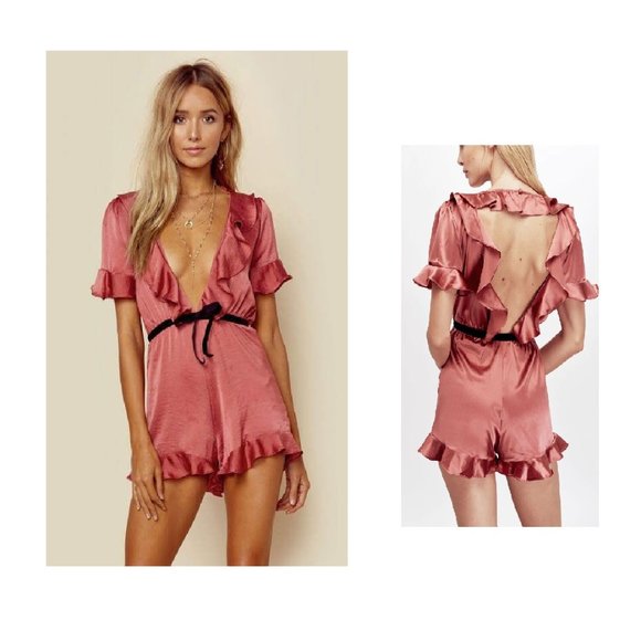 For Love And Lemons Other - NWT FOR LOVE & LEMONS DUSTY ROSE LENA RUFFLE PAJAMA ROMPER SIZE M
